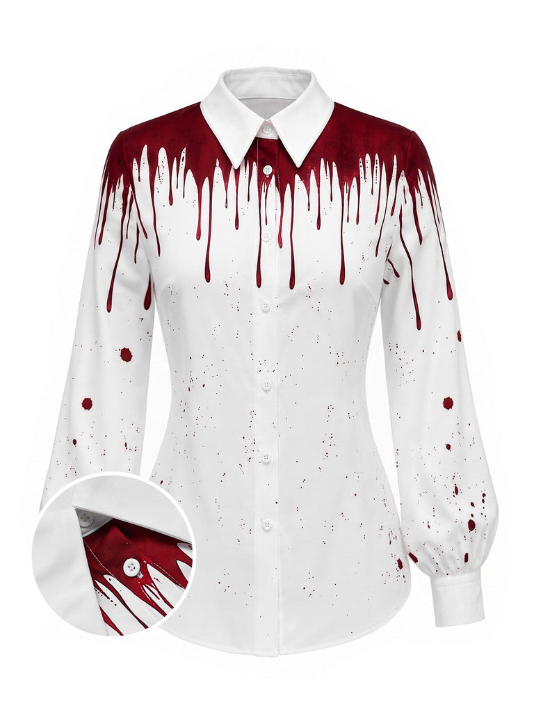 [Prévente] Chemise d’Halloween à revers et imprimé taches de sang années 1940