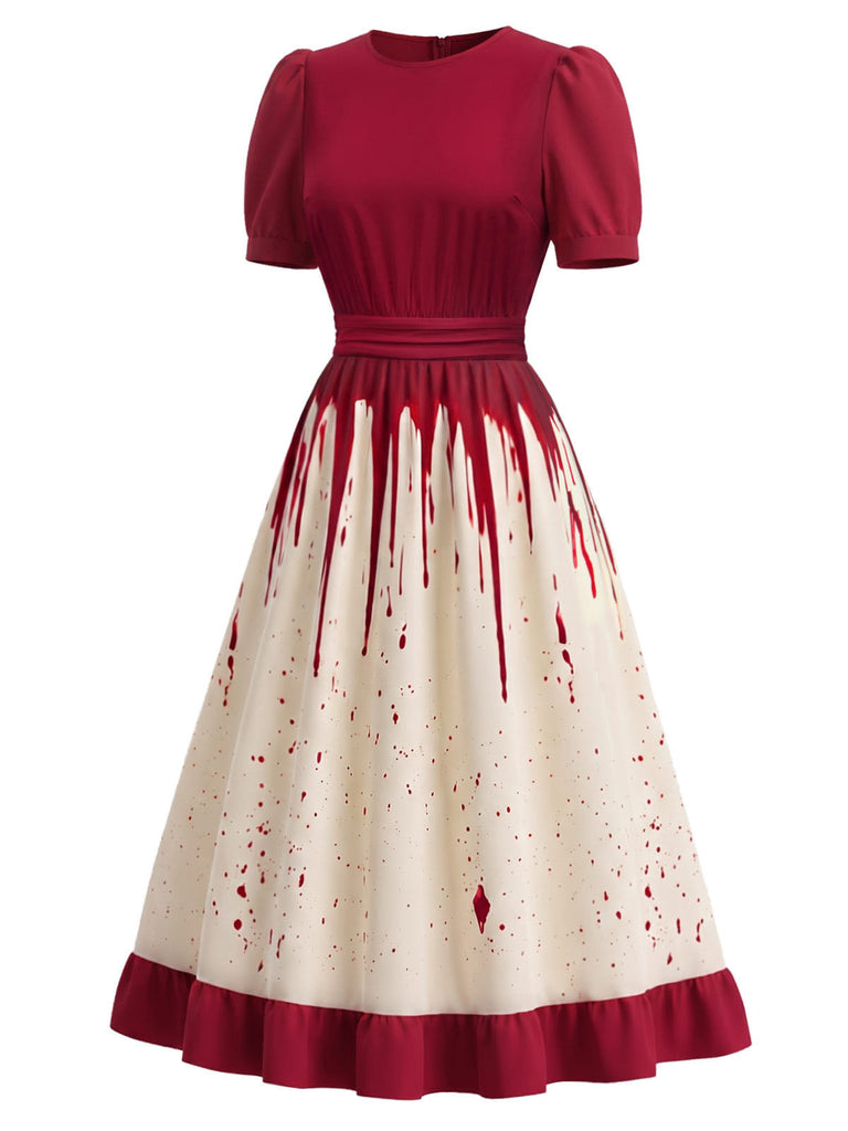 [Prévente] Robe rouge et blanche d’Halloween à imprimé coulures de sang années 1950