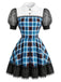 [Prévente] Robe courte à carreaux, col Claudine et manches bouffantes années 1950