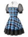 [Prévente] Robe courte à carreaux, col Claudine et manches bouffantes années 1950