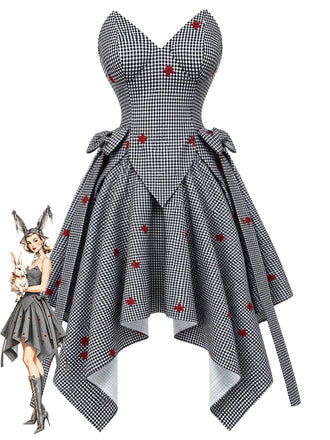 [Prévente] Ensemble 2PCS noir et blanc avec top bandeau à col V et jupe asymétrique années 1950