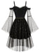 [Prévente] Robe noire en tulle céleste à épaules dénudées et manches cloche années 1950