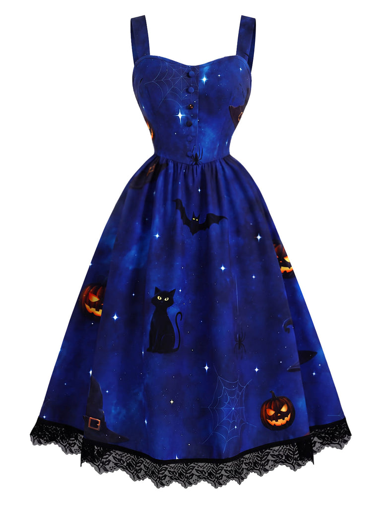 [Prévente] Ensemble 2PCS robe à imprimé chats et citrouilles et blouse à manches virago années 1940