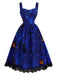 [Prévente] Robe chasuble d’Halloween à imprimé chats et citrouilles et ourlet dentelle années 1940