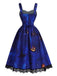 [Prévente] Ensemble 2PCS robe à imprimé chats et citrouilles et blouse à manches virago années 1940