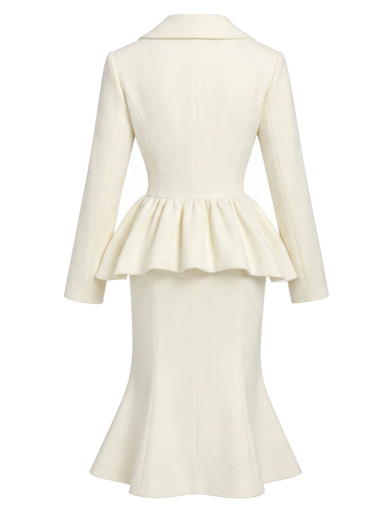 [Prévente] Ensemble deux pièces uni, manteau à col V et boutons et jupe sirène années 1940 - 4