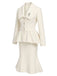 [Prévente] Ensemble deux pièces uni, manteau à col V et boutons et jupe sirène années 1940 - 3