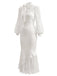 [Prévente] Robe sirène blanche en satin à nœud, dentelle et manches bouffantes années 1930
