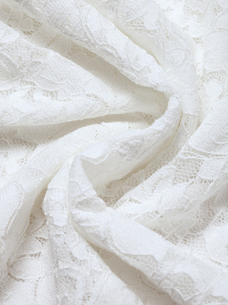 [Prévente] Robe sirène blanche en satin à nœud, dentelle et manches bouffantes années 1930