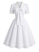 [Prévente] Robe blanche unie en dentelle à col V et nœud Années 1950 - 2