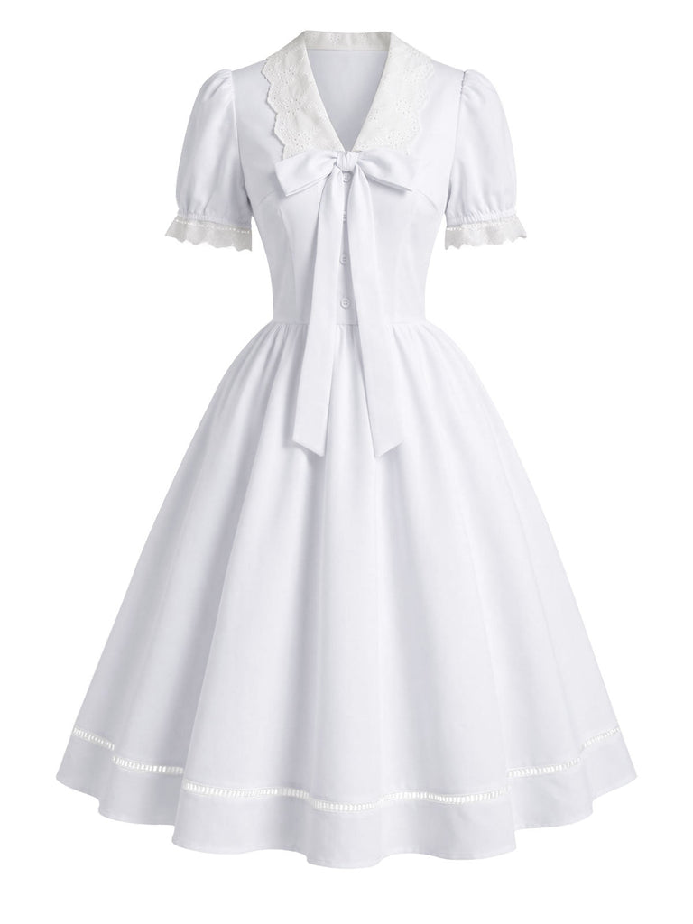 [Prévente] Ensemble corset à imprimé fleurs et robe blanche à nœud Années 1950 - 10