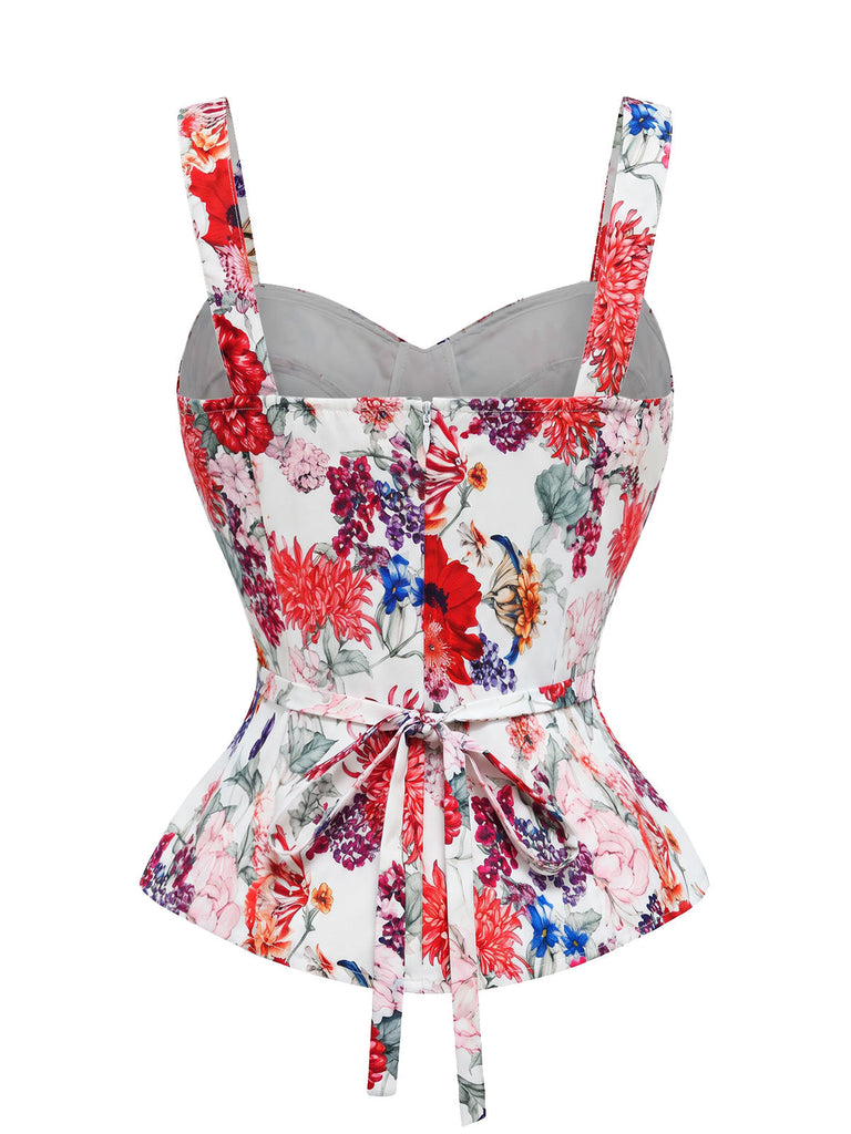 [Prévente] Ensemble corset à imprimé fleurs et robe blanche à nœud Années 1950 - 7