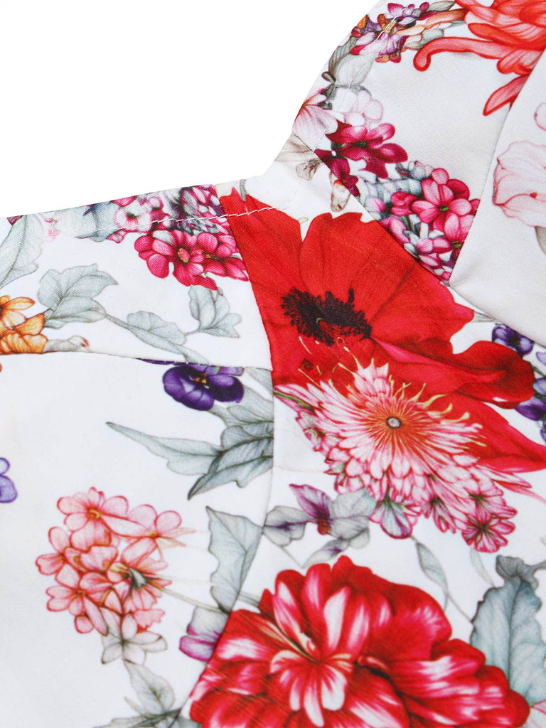 [Prévente] Ensemble corset à imprimé fleurs et robe blanche à nœud Années 1950 - 9
