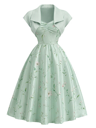 [Prévente] Ensemble 2PCS robe satinée à fleurs et col cœur avec veste boléro années 1940
