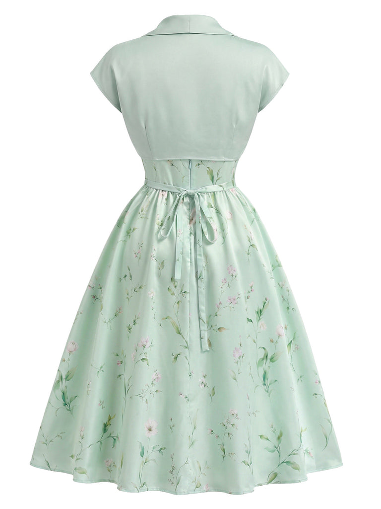 [Prévente] Ensemble 2PCS robe satinée à fleurs et col cœur avec veste boléro années 1940