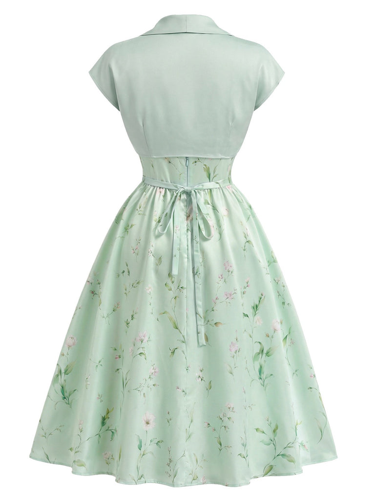 2PCS Robe florale satin chérie veste boléro années 1940