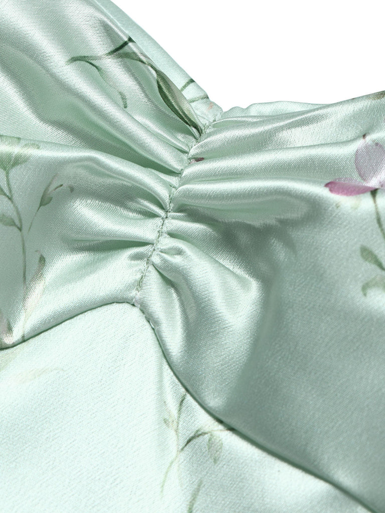 [Prévente] Ensemble 2PCS robe satinée à fleurs et col cœur avec veste boléro années 1940