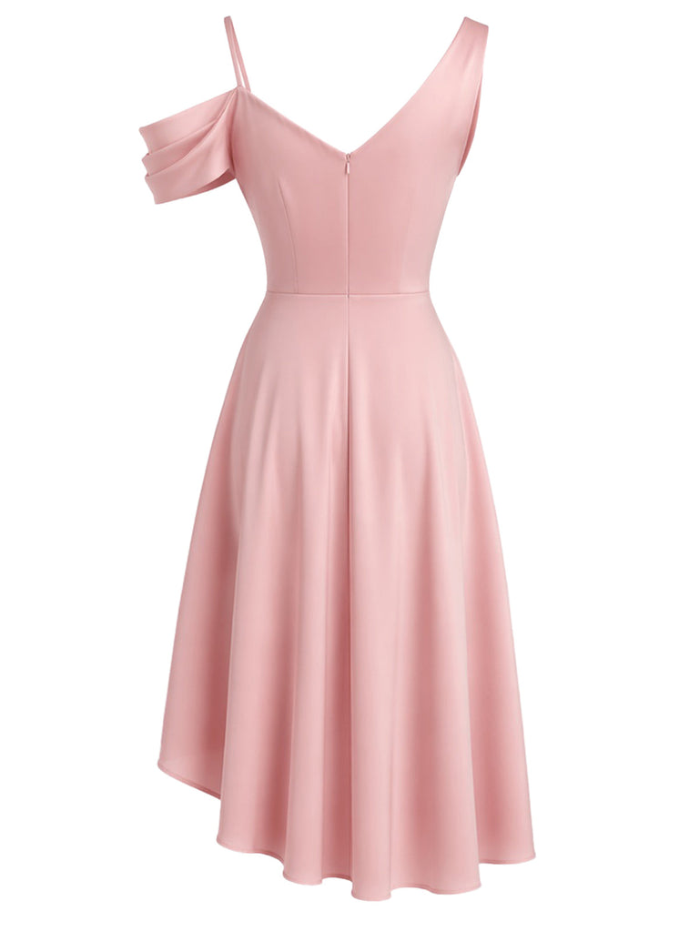 [Prévente] Robe de cocktail rose asymétrique à nœud et coupe évasée années 1950