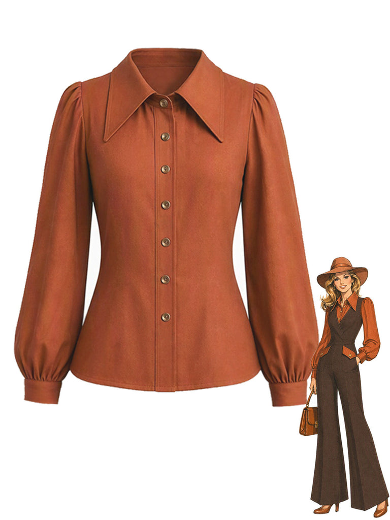 [Prévente] Blouse rouille à col pointu et manches évêque années 1930