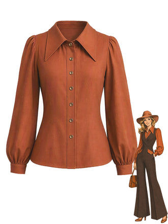 [Prévente] Blouse rouille à col pointu et manches évêque années 1930
