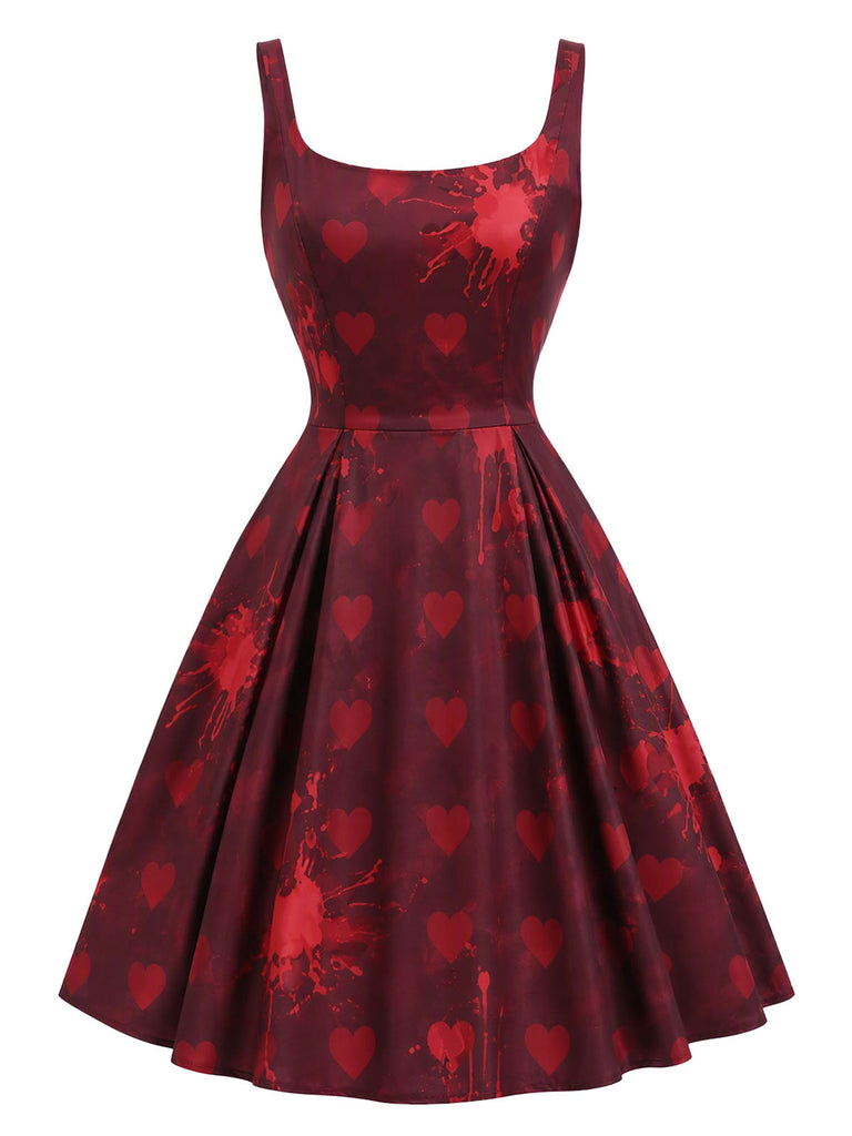 [Prévente] Robe lie-de-vin d’Halloween à cœurs et taches de sang années 1950
