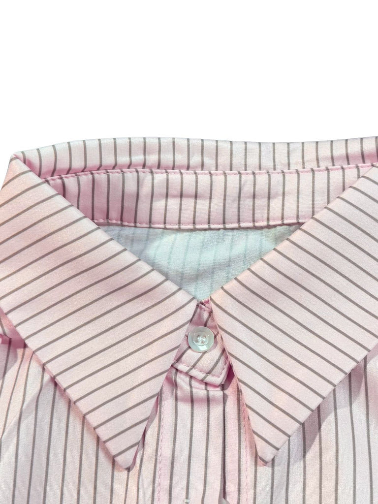Robe chemise rayée en daim patchwork et boutonnée années 1930