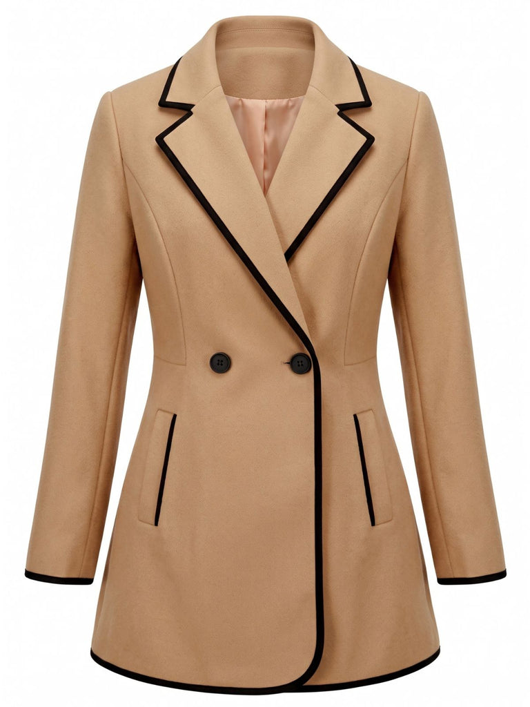 Veste kaki à empiècements camel et revers années 1940 - 1