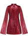 Robe à sequins, col montant, fente et manches évasées années 1930