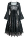 Robe gothique d’Halloween à squelette, manches longues cloche et dentelle années 1950