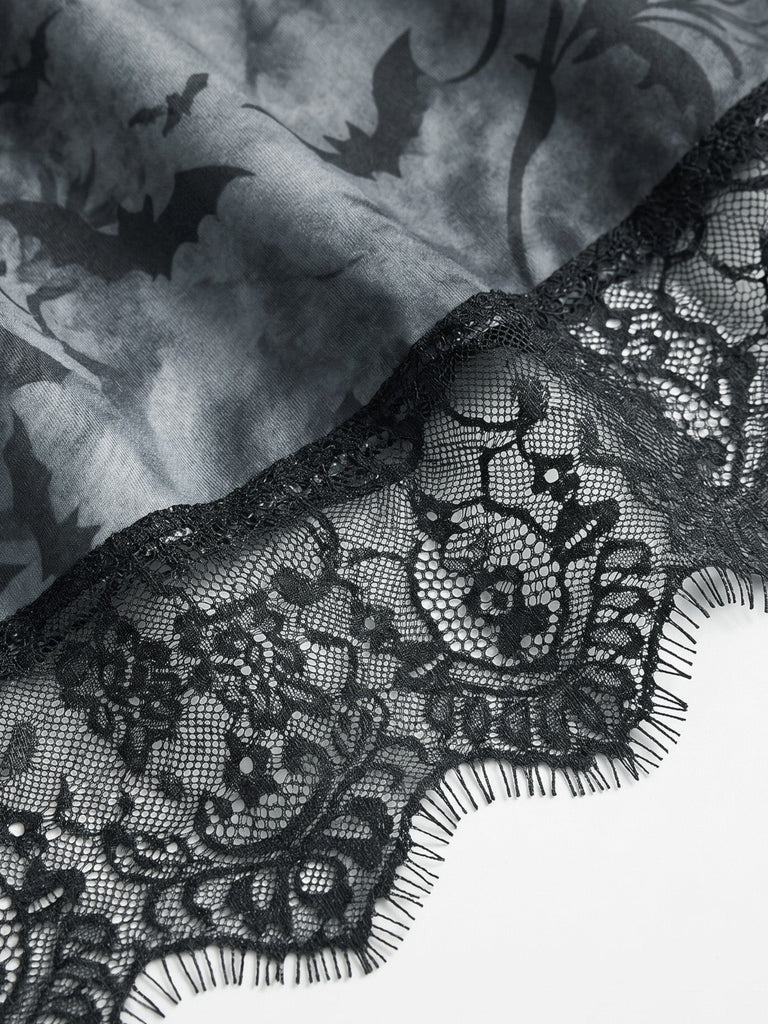 Robe gothique d’Halloween à squelette, manches longues cloche et dentelle années 1950