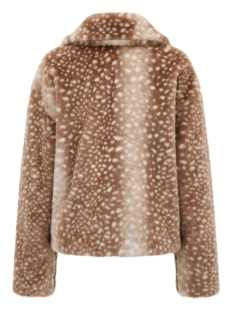 Veste courte marron en fausse fourrure à imprimé cerfs Années 1950