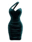 Robe Moulante Froncée en Velours à Épaule Asymétrique Années 1960