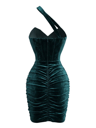 Robe Moulante Froncée en Velours à Épaule Asymétrique Années 1960