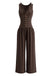 Combinaison marron sans manches à col V et jambes larges années 1970