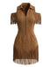 Robe à revers en daim, franges et épaules dénudées Années 1970
