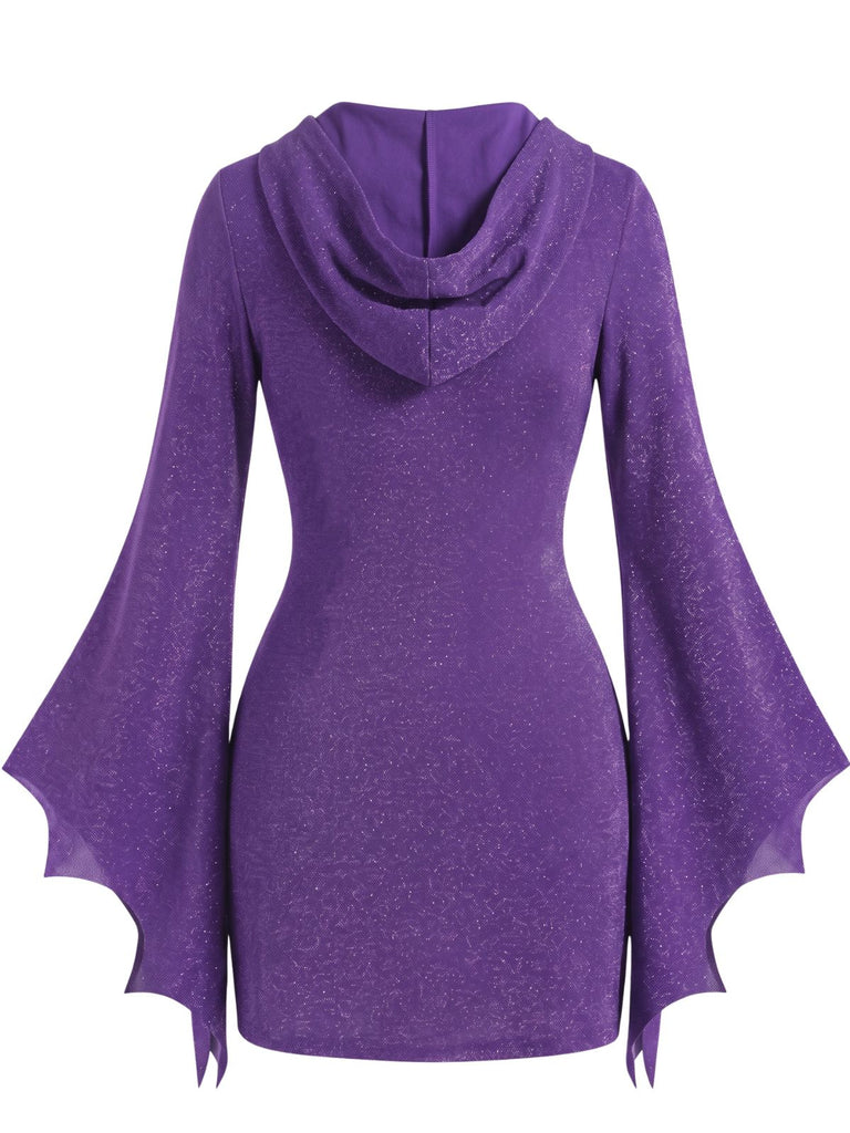 Robe Halloween à manches chauve-souris, col V et liens Années 1960