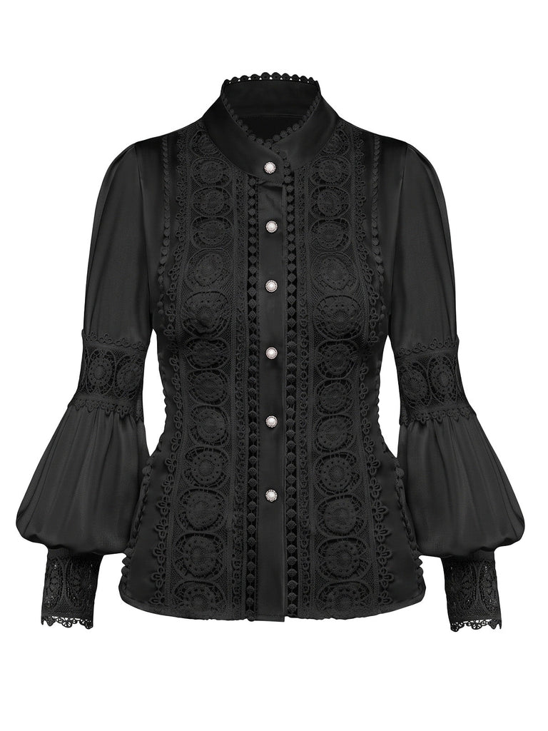 Blouse en dentelle à empiècements et manches ballon boutonnées années 1950 - 7
