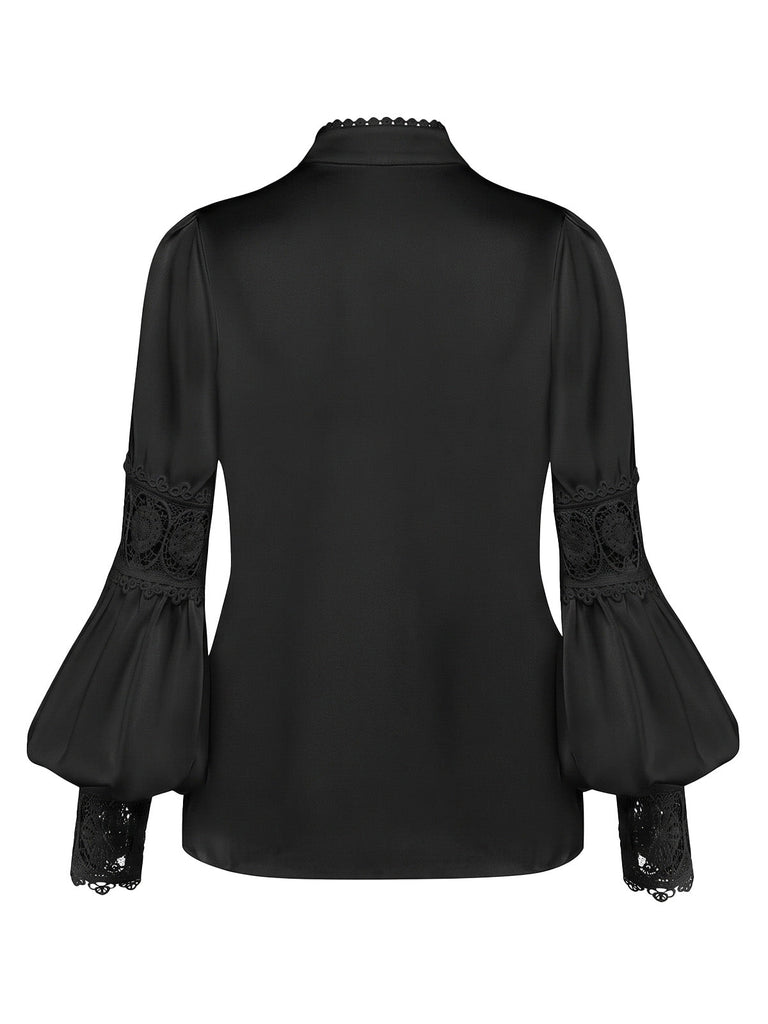 Blouse en dentelle à empiècements et manches ballon boutonnées années 1950 - 6