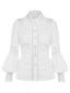 Blouse boutonnée manches lanternes patchwork dentelle années 50