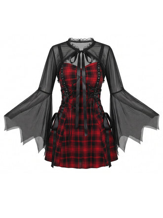 Robe d'Halloween carreaux et bretelles fines ensemble d'accessoires années 1950