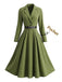 Robe vert olive manches longues col revers et ceinture années 50