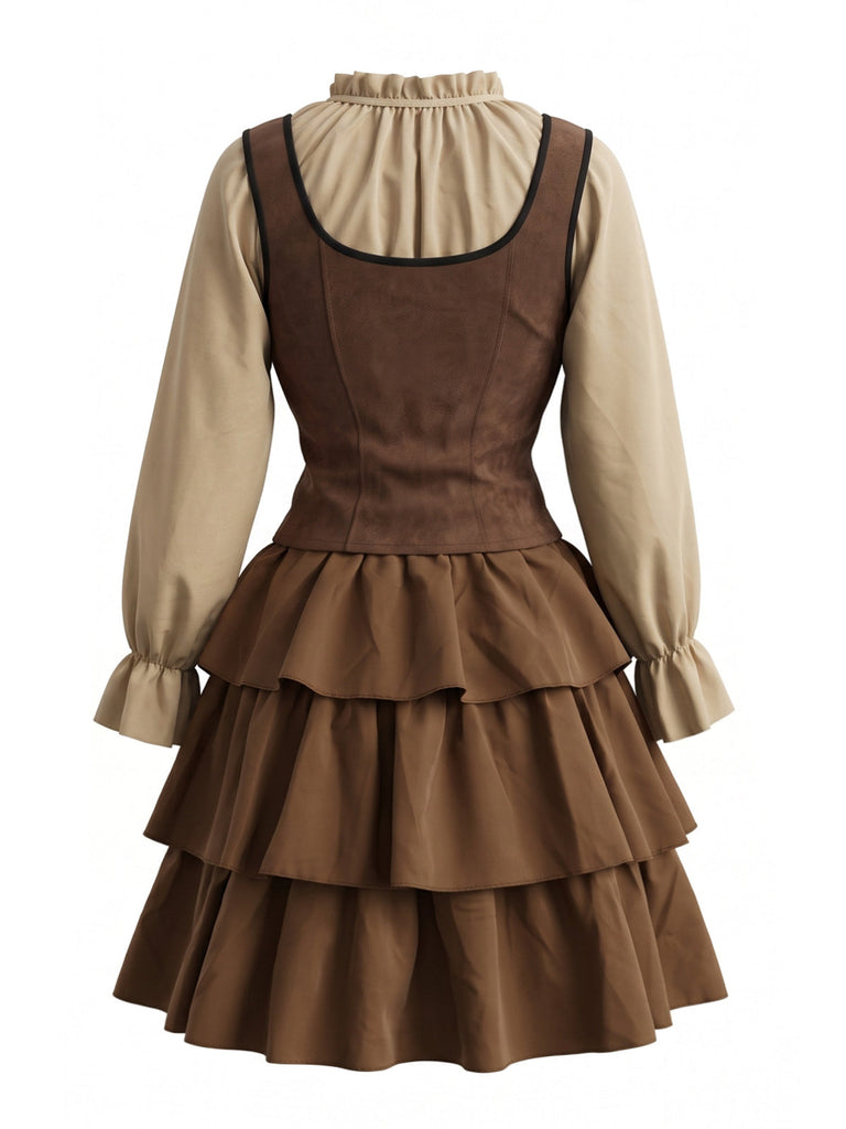 Ensemble costume de pirate médiéval à corset et volants étagés années 1980