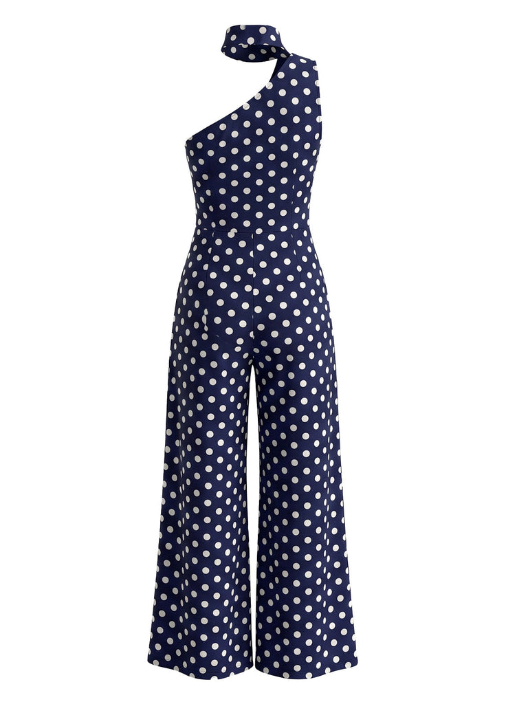 Combinaison à pois, dos nu Halter, liens et jambes larges années 1950
