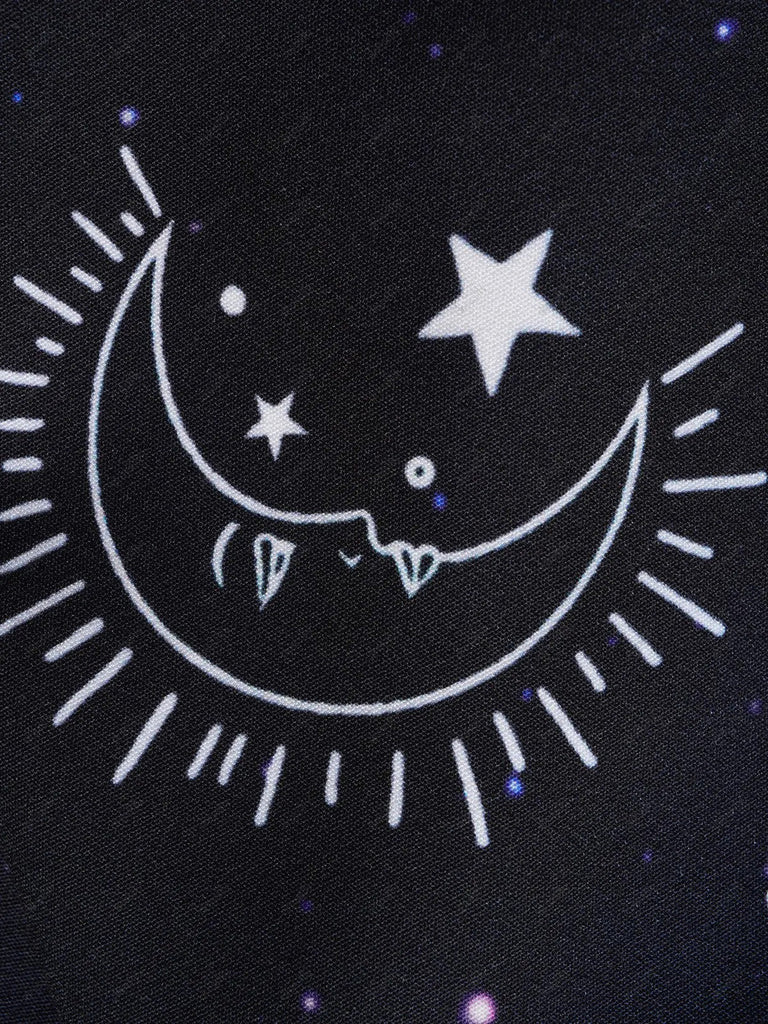 Robe en A d’Halloween à étoiles et lune et larges bretelles années 1960