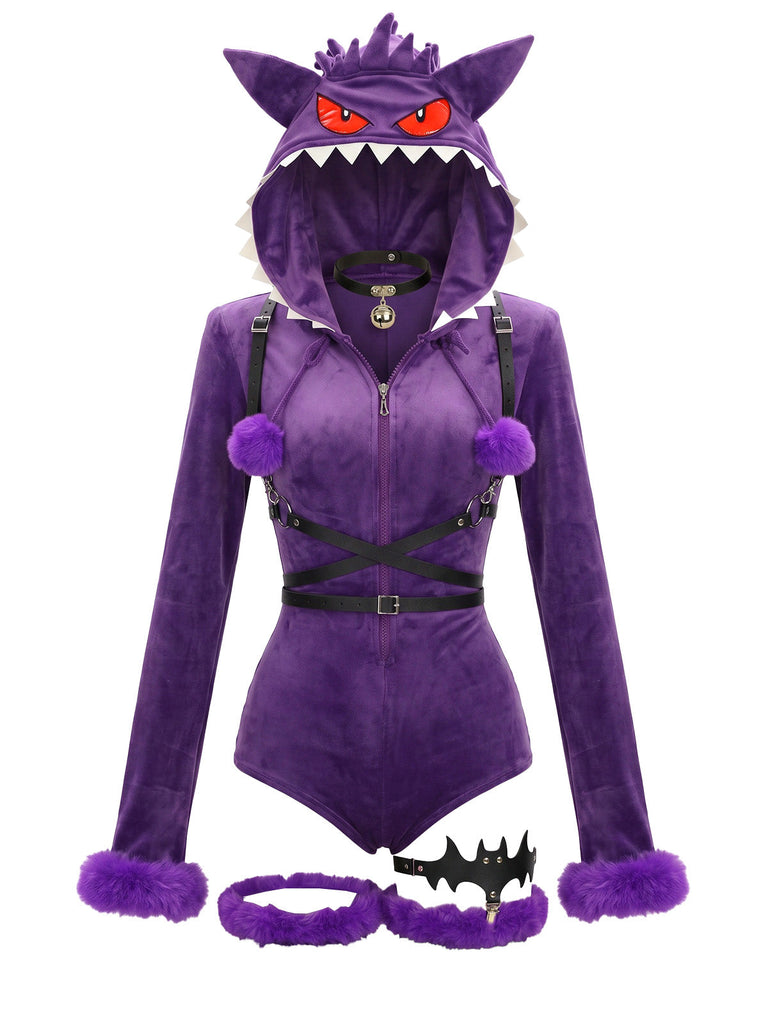 Body violet de cosplay monstre fantôme d’Halloween à capuche années 1960