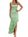 Robe longue moulante asymétrique à fleurs, col carré et volants années 1930
