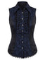 Blouse boutonnée dentelle bleu foncé motif jacquard gothique années 1960