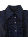 Blouse gothique bleu foncé en jacquard et dentelle à boutons années 1960