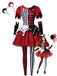 Ensemble robe rouge de clown d’Halloween à rayures et carreaux années 1940