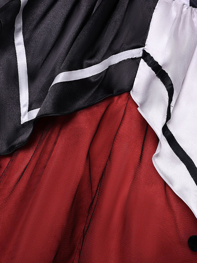 Ensemble robe rouge de clown d’Halloween à rayures et carreaux années 1940